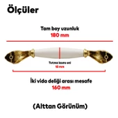 Elpedroso Lüks Porselen Mobilya Mutfak Çekmece Dolap Dolabı Kulpu Kulbu (160 MM-16.0 CM) Beyaz Gold thumbnail 5