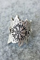 Viking Pusulası Şekilli Erkek Yüzük Gümüş Kaplama Ayarlanabilir El Yapımı Erkek Yüzük - 1