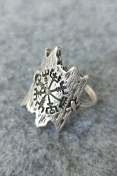 Viking Pusulası Şekilli Erkek Yüzük Gümüş Kaplama Ayarlanabilir El Yapımı Erkek Yüzük - 4