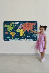 Eğitici Dünya Haritası Dünya Atlası Çocuk Ve Bebek Odası Duvar Sticker  - 4