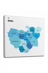 Bursa İli ve İlçeler Haritası Dekoratif Kanvas Tablo 1308 - 1