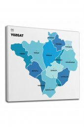 Yozgat İli ve İlçeler Haritası Dekoratif Kanvas Tablo 1486 - 1