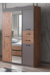 Erezoğulları Mobilya Aynalı 3 Kapılı 2 Çekmeceli Gardırop Elbise Dolabı 130x50x210cm - 1
