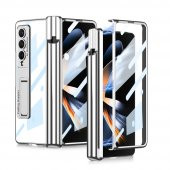 KNY Samsung Galaxy Z Fold 4 Kılıf Kalem Koymalı Standlı Renkli Kipta Kapak Gümüş - 1