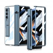 KNY Samsung Galaxy Z Fold 4 Kılıf Kalem Koymalı Standlı Renkli Kipta Kapak Mavi - 1
