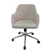 Bilgisayar ve Çalışma Koltuğu Krem Suni Deri Krom Yıldız Ayaklı - 1