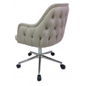 Bilgisayar ve Çalışma Koltuğu Krem Suni Deri Krom Yıldız Ayaklı - 3