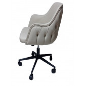 Bilgisayar ve Çalışma Koltuğu Krem Suni Deri Krom Yıldız Ayaklı - 9