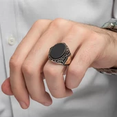 Oniks Taşlı İsimli 925 Gümüş Erkek Yüzük - 12