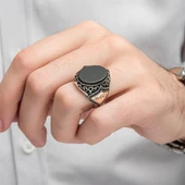 Oniks Taşlı İsimli 925 Gümüş Erkek Yüzük - 3