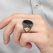 Oniks Taşlı İsimli 925 Gümüş Erkek Yüzük - 5