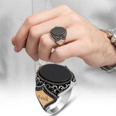 Oniks Taşlı İsimli 925 Gümüş Erkek Yüzük - 9