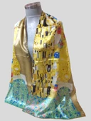 Tablo Desenli İpek Şal - Sarı/Renkli - Boyut/Ebat 79 /45 cm - 1