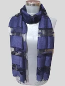 Kozalı İpek Fular/Şal - Lacivert - Ölçüleri:1.80/60 cm - 2