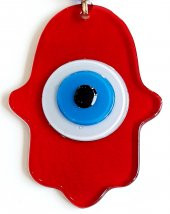 Nazar Boncuklu Kırmızı Renk Fatma Ana Bereket Eli Cam Duvar Süsü thumbnail 1