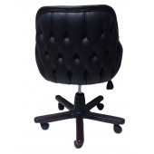 Ofis Koltuğu Çalışma Sandalyesi Ahşap Ayaklı Siyah Renkli Suni Deri - 1