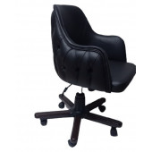 Ofis Koltuğu Çalışma Sandalyesi Ahşap Ayaklı Siyah Renkli Suni Deri - 3