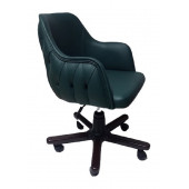 Ofis Koltuğu Çalışma Sandalyesi Ahşap Ayaklı Yeşil Renkli Suni Deri - 5