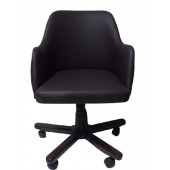 Ofis Koltuğu Çalışma Sandalyesi Ahşap Ayaklı Kahverengi Renkli Suni Deri - 1