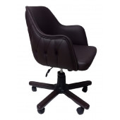 Ofis Koltuğu Çalışma Sandalyesi Ahşap Ayaklı Kahverengi Renkli Suni Deri - 2