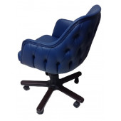 Ofis Koltuğu Çalışma Sandalyesi Ahşap Ayaklı Mavi Renkli Suni Deri thumbnail 4