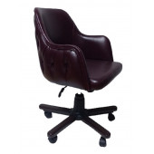 Ofis Koltuğu Çalışma Sandalyesi Ahşap Ayaklı Bordo Suni Deri thumbnail 2