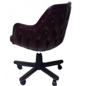 Ofis Koltuğu Çalışma Sandalyesi Ahşap Ayaklı Bordo Suni Deri thumbnail 4