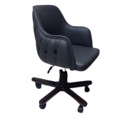 Ofis Koltuğu Çalışma Sandalyesi Ahşap Ayaklı Antrasit Suni Deri - 2