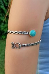 Burgu Şekilli Doğal Taşlı Kadın Kol Bilekliği Pazılık Gümüş Kaplama El Yapımı Ayarlanabilir Kol Bilekliği Pazılık thumbnail 9