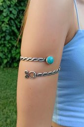 Burgu Şekilli Doğal Taşlı Kadın Kol Bilekliği Pazılık Gümüş Kaplama El Yapımı Ayarlanabilir Kol Bilekliği Pazılık thumbnail 1