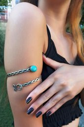 Burgu Şekilli Doğal Taşlı Kadın Kol Bilekliği Pazılık Gümüş Kaplama El Yapımı Ayarlanabilir Kol Bilekliği Pazılık thumbnail 5