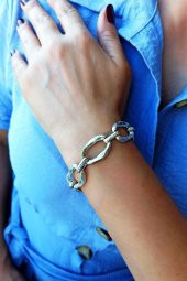 Zincir Şekilli Kadın Bileklik Gümüş Kaplama El Yapımı Ayarlanabilir Kadın Bileklik thumbnail 2