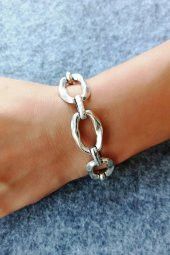 Zincir Şekilli Kadın Bileklik Gümüş Kaplama El Yapımı Ayarlanabilir Kadın Bileklik thumbnail 4
