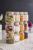 12'Li Bambu Kapaklı Cam Kavanoz & Baharat Takımı & Baharatlık Seti 500 ML ( Vakum Kapak ) - 1