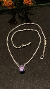 Aksesuar Çarşısı Mor Yuvarlak Zirkon Taşlı Su Yolu Kolye thumbnail 2