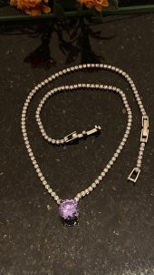 Aksesuar Çarşısı Mor Yuvarlak Zirkon Taşlı Su Yolu Kolye thumbnail 3