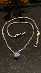 Aksesuar Çarşısı Mor Yuvarlak Zirkon Taşlı Su Yolu Kolye thumbnail 4