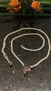 Aksesuar Çarşısı Kırmızı Kalp Zirkon Taşlı Su Yolu KoLye thumbnail 1