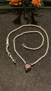 Aksesuar Çarşısı Kırmızı Kalp Zirkon Taşlı Su Yolu KoLye thumbnail 2