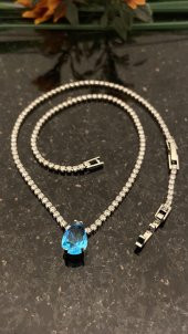 Aksesuar Çarşısı Mavi Damla Zirkon Taşlı Su Yolu Kolye thumbnail 1