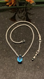 Aksesuar Çarşısı Mavi Damla Zirkon Taşlı Su Yolu Kolye thumbnail 2