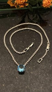 Aksesuar Çarşısı Mavi Yuvarlak Zirkon Taşlı Su Yolu Kolye thumbnail 2