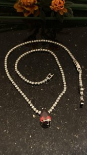 Aksesuar Çarşısı Kırmızı Damla Zirkon Taşlı Su Yolu Kolye thumbnail 1