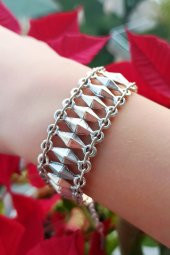 Dörtgen Şekilli Kadın Bileklik Gümüş Kaplama El Yapımı Ayarlanabilir Kadın Bileklik thumbnail 1