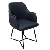 Tekli Bekleme Koltuğu Metal Ayaklı Kapitone Desenli Antrasit Renk Suni Deri thumbnail 2