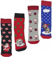 Bayan Parfümlü Yılbaşı Temalı Dörtlü Havlu Çorap Seti - 1