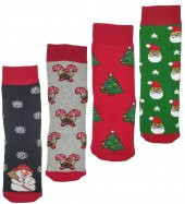 Bayan Parfümlü Yılbaşı Temalı Dörtlü Havlu Çorap Seti - 1