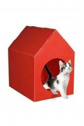 Plastik Kedi Evi Kedi Kulübesi Kedi Yuvası ( Kırmızı ) - 1