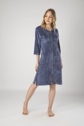 Fermuarlı Brodeli Niki Kadife Bayan Sabahlık - 1