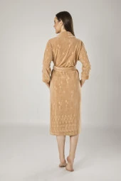 Bej Jakarlı Pamuklu Bayan Sabahlık thumbnail 2